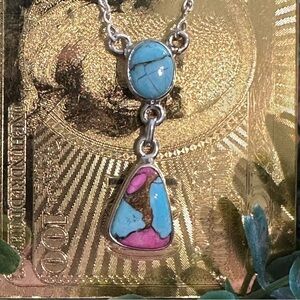 Cotton Candy 16” to 18” Sterling Silver 925 Turquoise Necklace